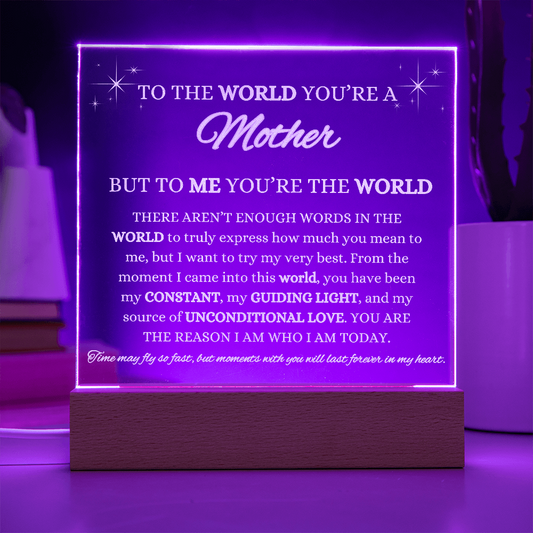 For My Mother Engraved Acrylic Square Plaque with Lamp Option | Mother's Day Gift, Birthday Gift, Christmas Gift